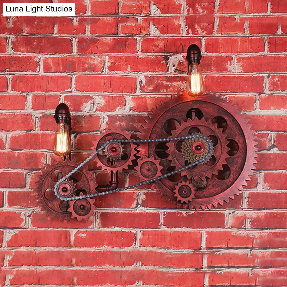 Industrial Rustic Metal Wall Sconce With Pipe And Gear Design 2/3-Light Restaurant Lighting
Or