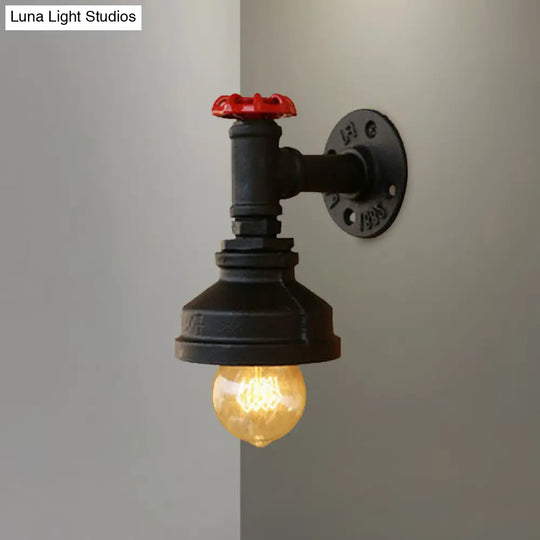 Industrial Rustic Mini Wall Sconce With Valve Wheel And Metallic Finish - 1 Light For Bedrooms