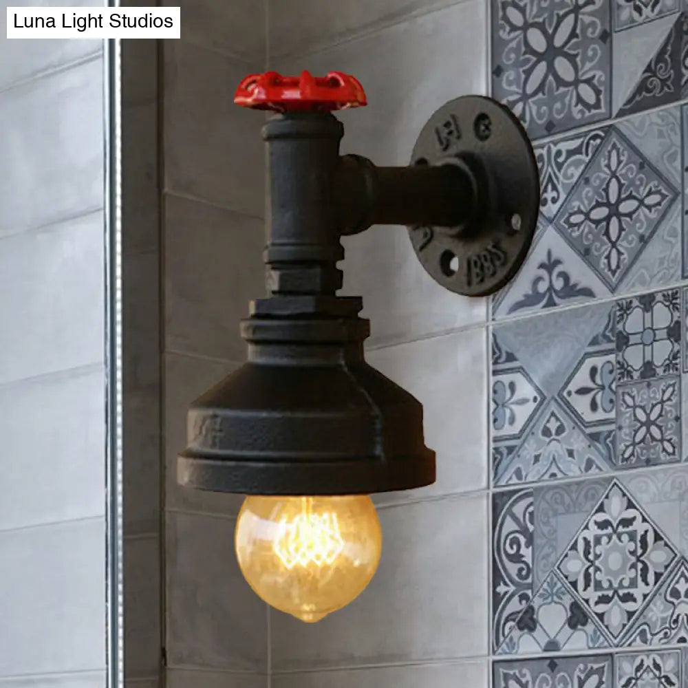 Industrial Rustic Mini Wall Sconce With Valve Wheel And Metallic Finish - 1 Light For Bedrooms