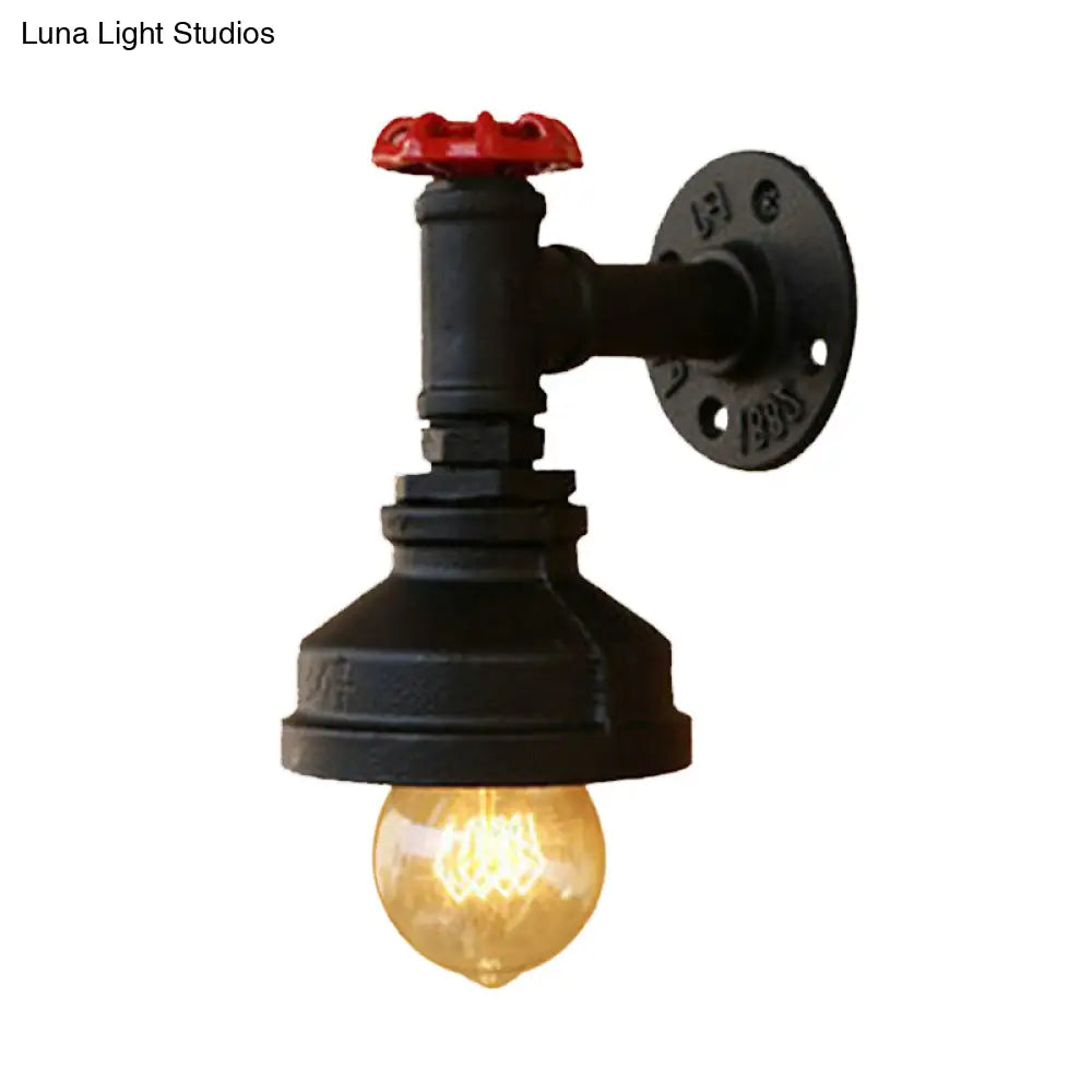 Industrial Rustic Mini Wall Sconce With Valve Wheel And Metallic Finish - 1 Light For Bedrooms