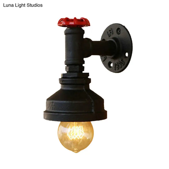 Industrial Rustic Mini Wall Sconce With Valve Wheel And Metallic Finish - 1 Light For Bedrooms