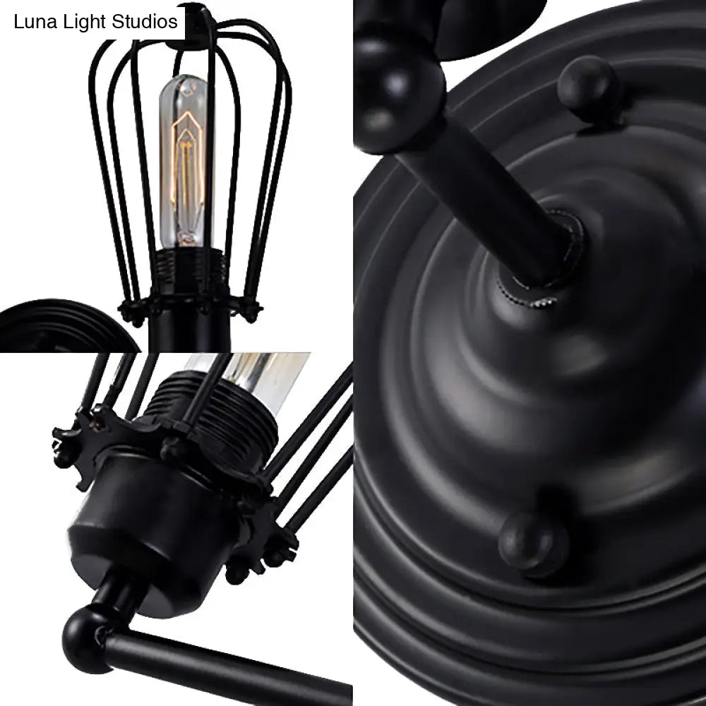 Industrial Rustic Wall Sconce Light With Bulb Cage Shade Metal Black Finish (2-Pack)