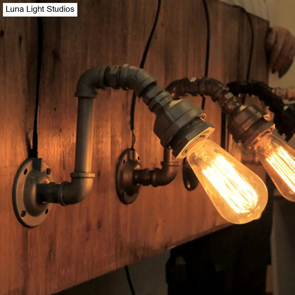 Industrial Rustic Wall Sconce With Black/Bronze Finish And Exposed Bulb