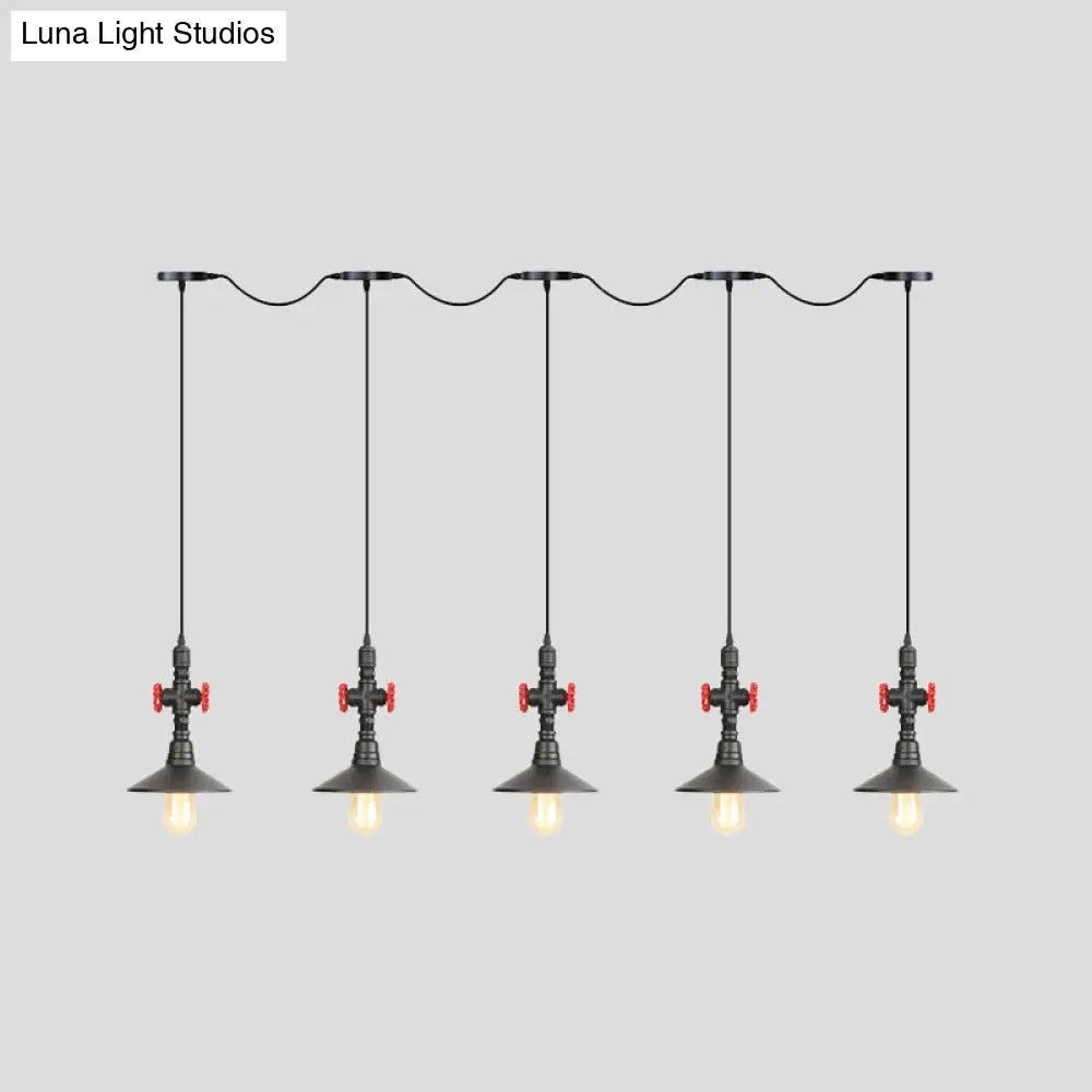 Industrial Saucer Iron Tandem Pendant Lamp In Black - 3/5/7-Bulb Restaurant Lighting Solution