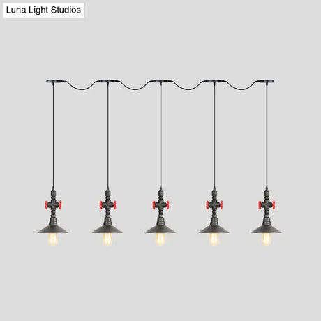Industrial Saucer Iron Tandem Pendant Lamp In Black - 3/5/7-Bulb Restaurant Lighting Solution
