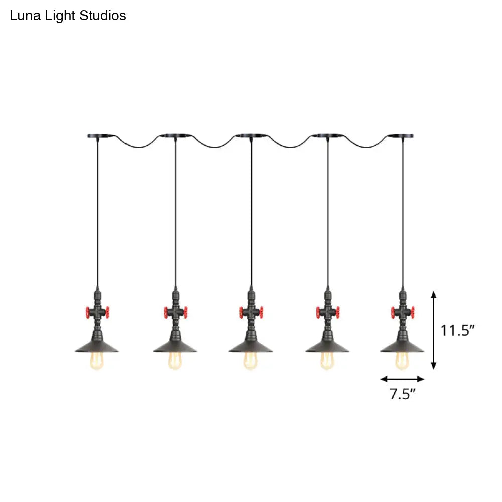 Industrial Saucer Iron Tandem Pendant Lamp In Black - 3/5/7-Bulb Restaurant Lighting Solution