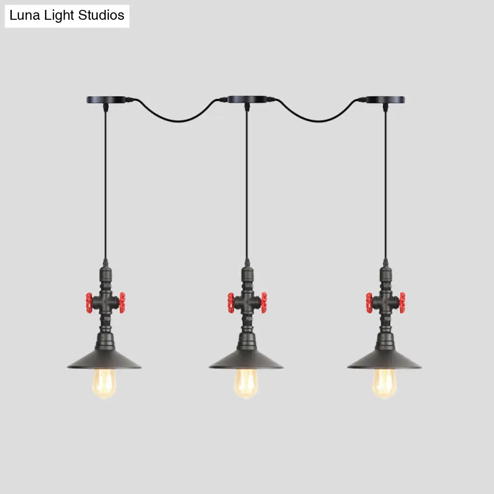 Industrial Saucer Iron Tandem Pendant Lamp In Black - 3/5/7-Bulb Restaurant Lighting Solution