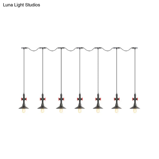 Industrial Saucer Iron Tandem Pendant Lamp In Black - 3/5/7-Bulb Restaurant Lighting Solution