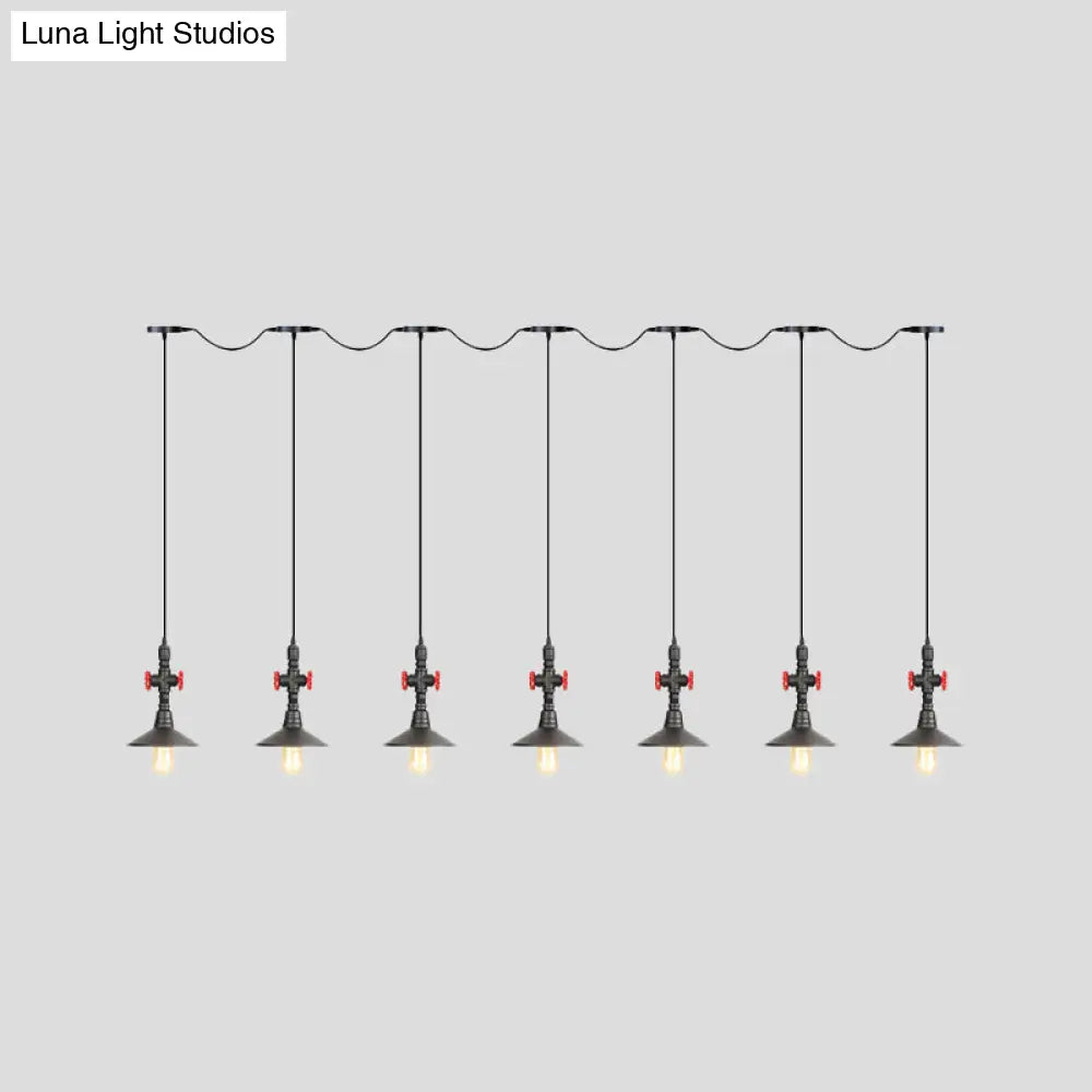Industrial Saucer Tandem Pendant Lamp - Black (3/5/7-Bulb) For Restaurant Lighting