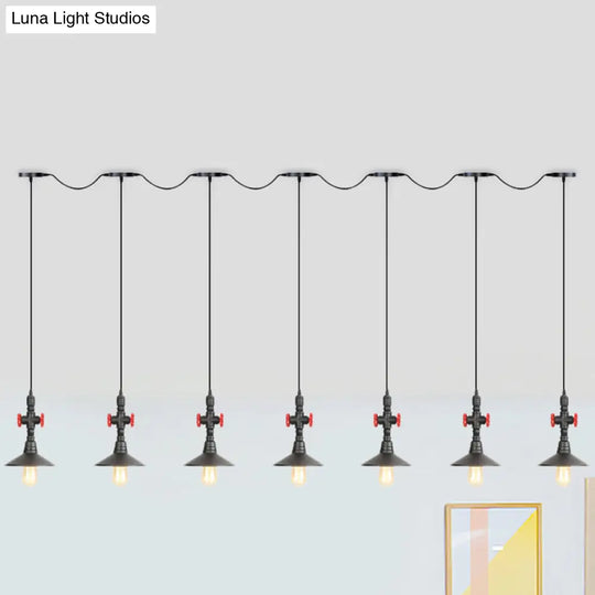 Industrial Saucer Tandem Pendant Lamp - Black (3/5/7-Bulb) For Restaurant Lighting 7 /