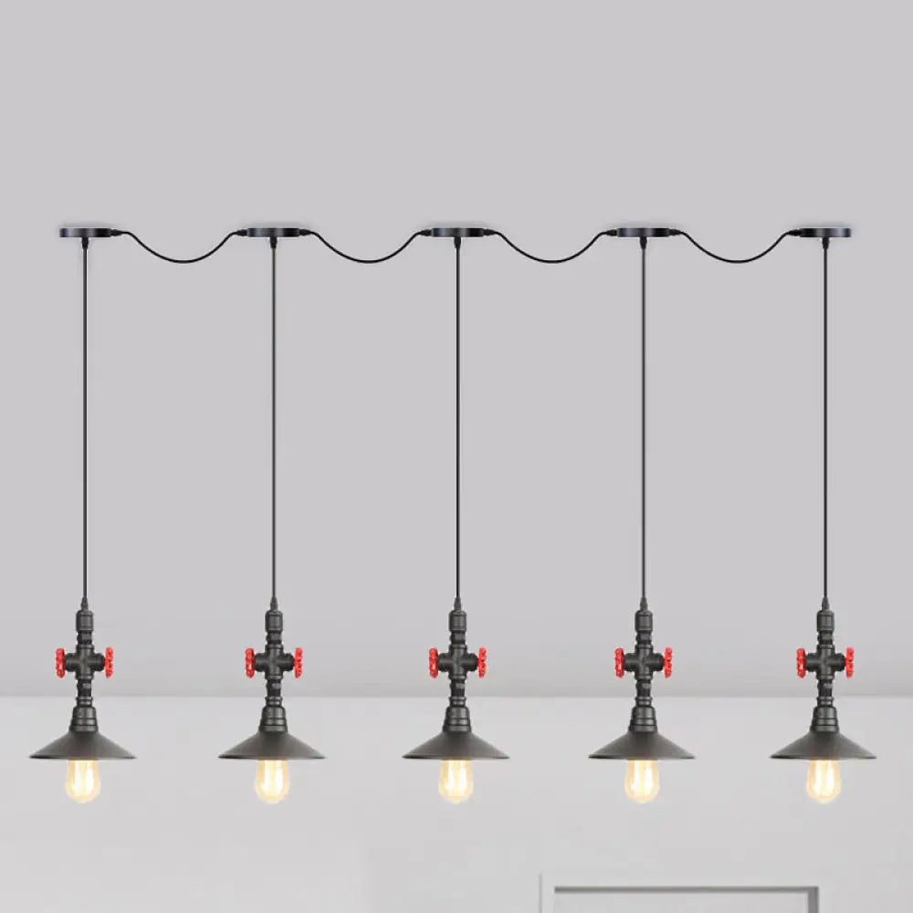 Industrial Saucer Iron Tandem Pendant Lamp In Black - 3/5/7-Bulb Restaurant Lighting Solution 5 /