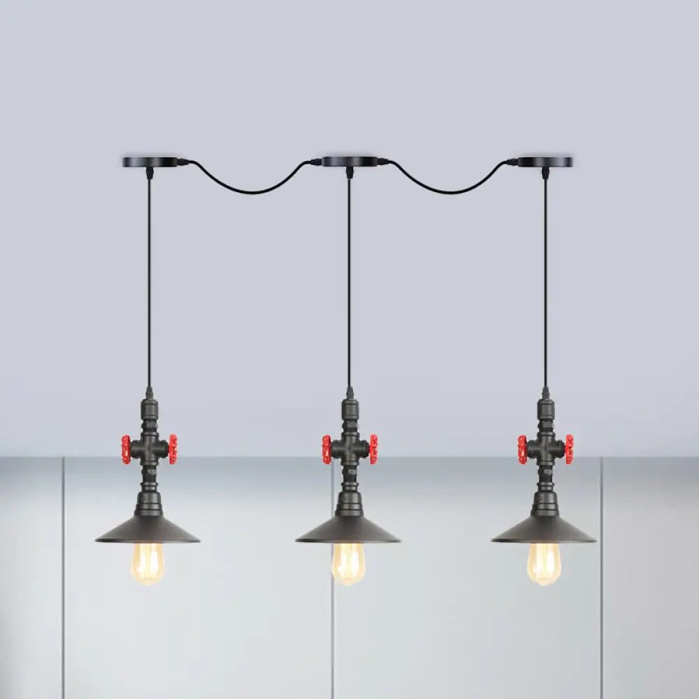 Industrial Saucer Iron Tandem Pendant Lamp In Black - 3/5/7-Bulb Restaurant Lighting Solution 3 /