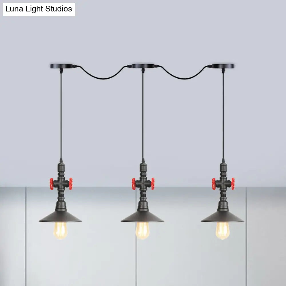 Industrial Saucer Tandem Pendant Lamp - Black (3/5/7-Bulb) For Restaurant Lighting 3 /