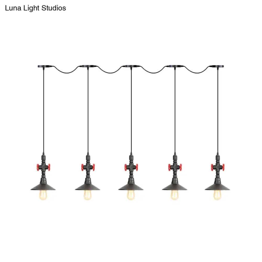 Industrial Saucer Iron Tandem Pendant Lamp In Black - 3/5/7-Bulb Restaurant Lighting Solution