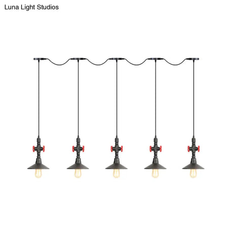 Industrial Saucer Iron Tandem Pendant Lamp In Black - 3/5/7-Bulb Restaurant Lighting Solution