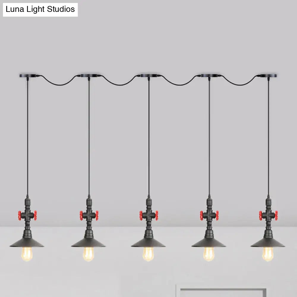 Industrial Saucer Tandem Pendant Lamp - Black (3/5/7-Bulb) For Restaurant Lighting 5 /