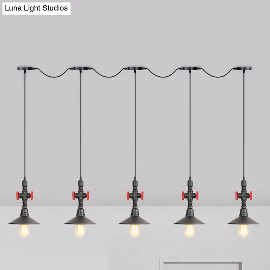 Industrial Saucer Tandem Pendant Lamp - Black (3/5/7-Bulb) For Restaurant Lighting 5 /