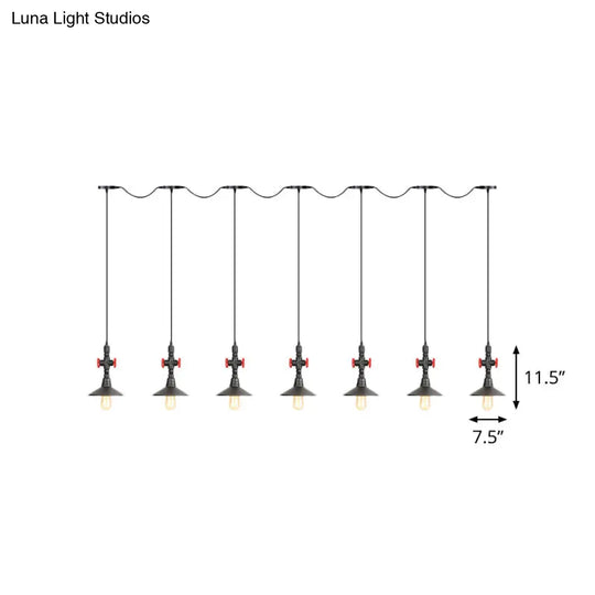Industrial Saucer Tandem Pendant Lamp - Black (3/5/7-Bulb) For Restaurant Lighting