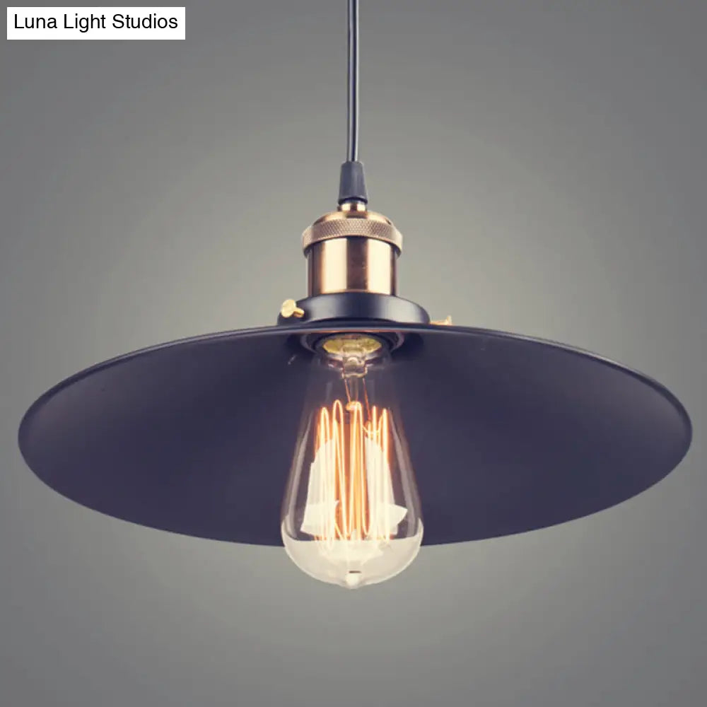 Industrial Saucer Pendant Light Fixture In Metal Black