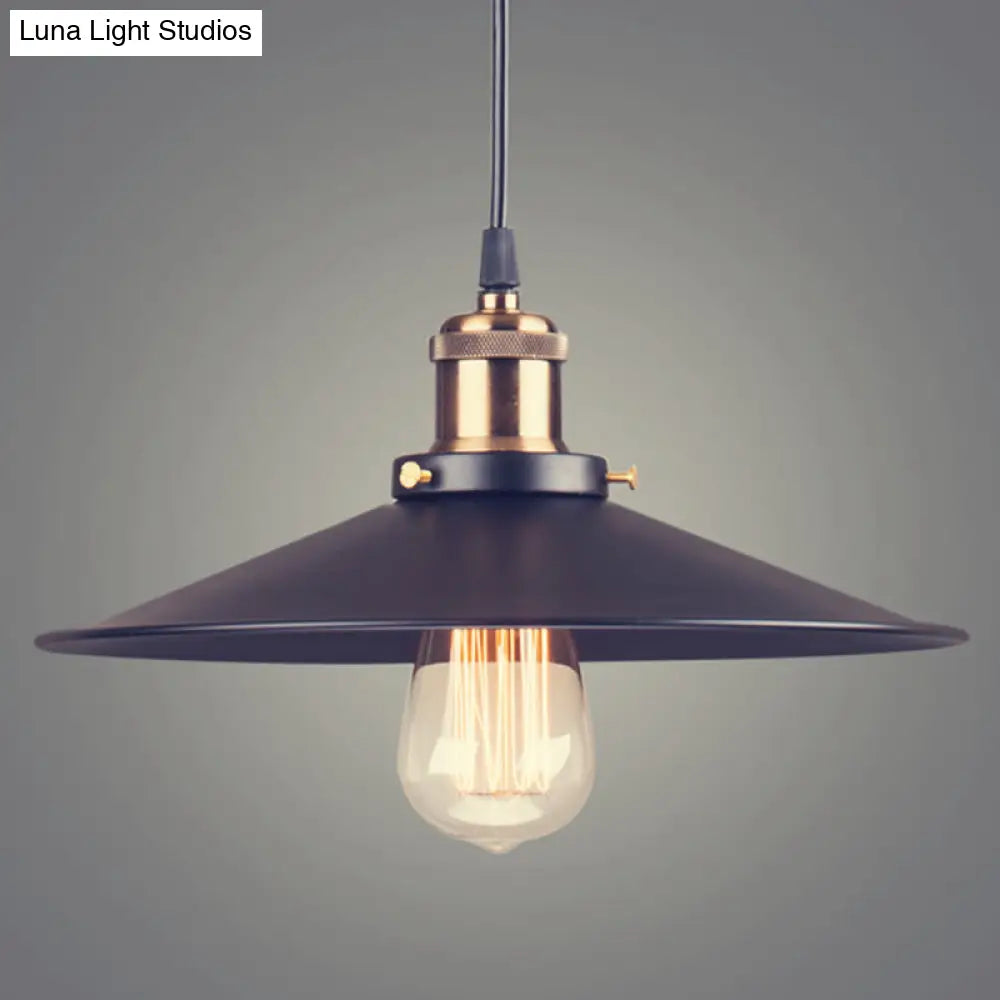 Industrial Saucer Pendant Light Fixture In Metal Black