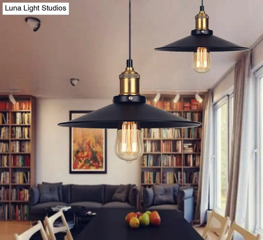 Industrial Saucer Pendant Light Fixture In Metal Black