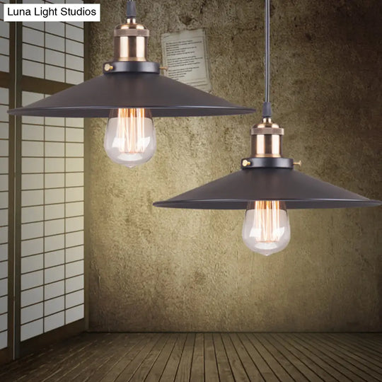 Industrial Saucer Pendant Light Fixture In Metal Black