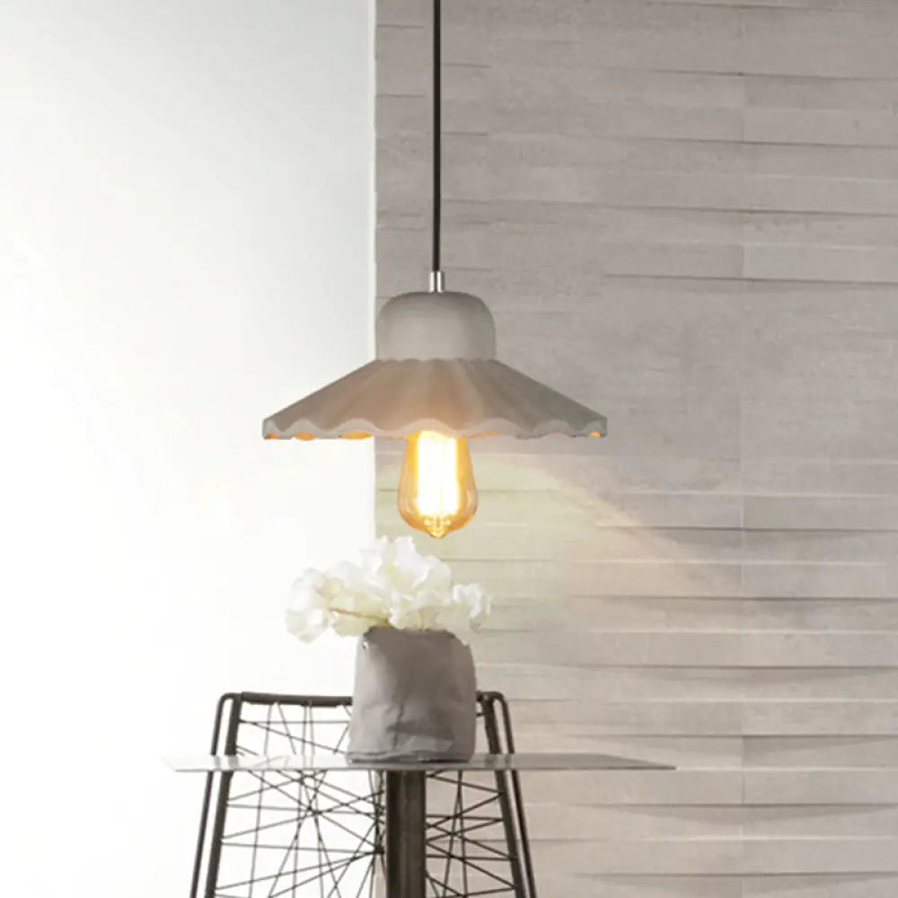 Industrial Scalloped Cement Pendant Light With 1 Bulb For Restaurants In Grey