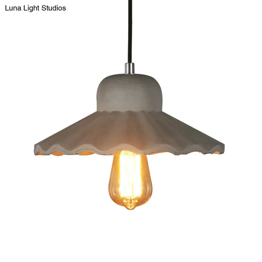 Industrial Scalloped Cement Pendant Light With 1 Bulb For Restaurants In Grey