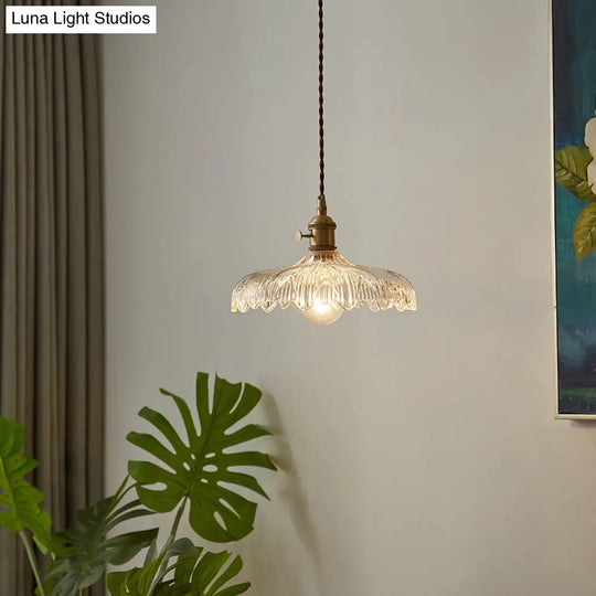 Industrial Scalloped Edge Ceiling Light Single Clear Glass Hanging Pendant For Restaurant