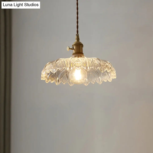 Industrial Scalloped Edge Ceiling Light Single Clear Glass Hanging Pendant For Restaurant