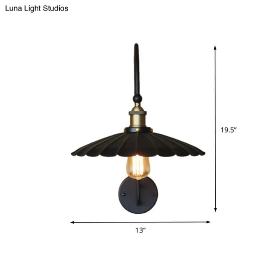 Industrial Scalloped Edge Wall Sconce - Metallic Lamp With Arched Arm Black Ideal For Hallways