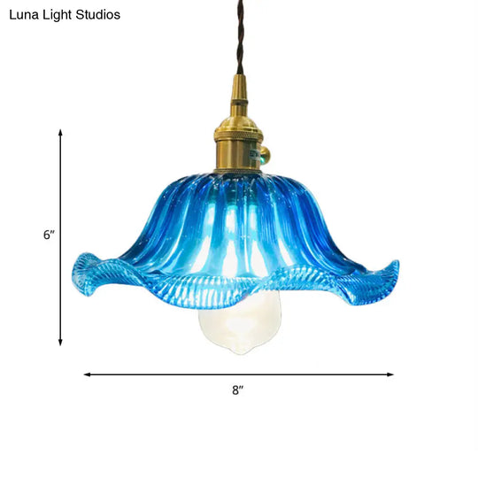 12 Industrial Scalloped Blue Glass Pendant Ceiling Light Fixture