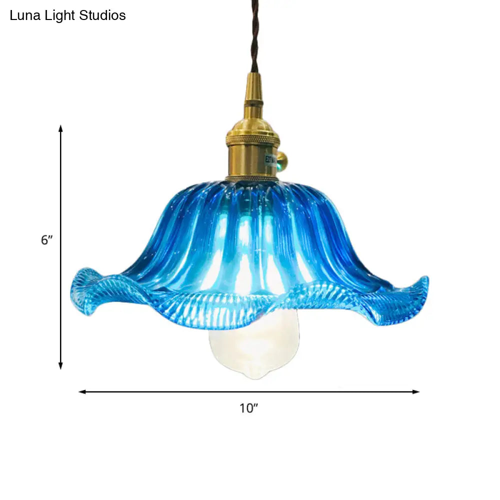 12 Industrial Scalloped Blue Glass Pendant Ceiling Light Fixture