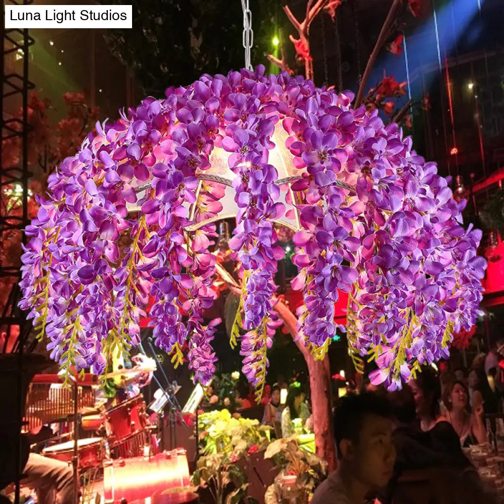 Industrial Scalloped Metal Pendant Light Fixture - 1-Light Led Flower Ceiling Lamp For Restaurants