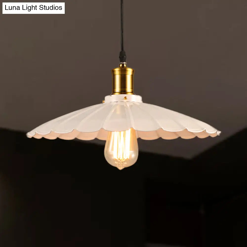 Industrial Scalloped Pendant Light - 1 Head 14’/16’ Metallic Ceiling Lamp In Black/White