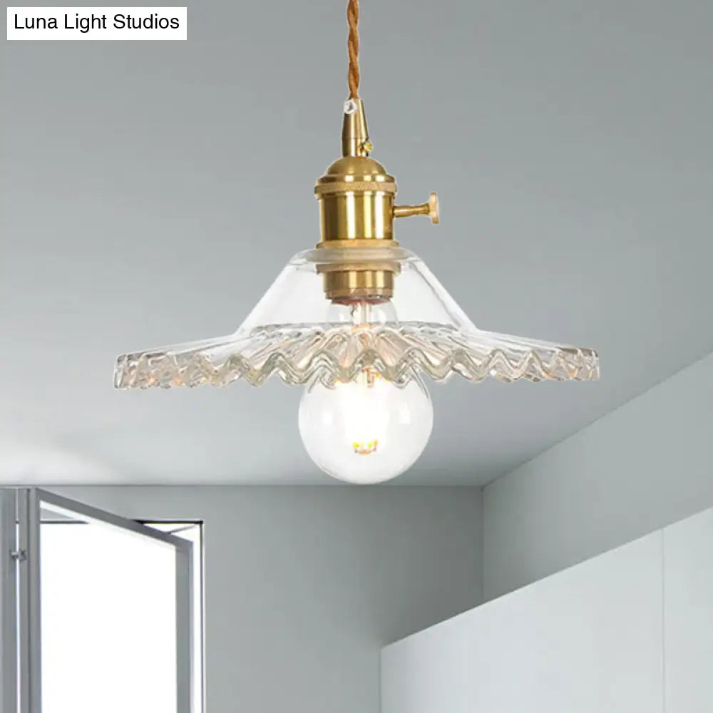 Industrial Scalloped Rose Gold Pendant Light With Amber Glass For Living Room Ceiling