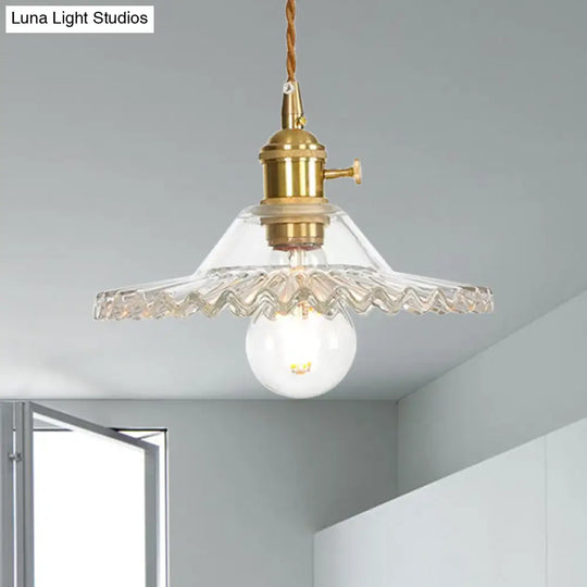 Industrial Scalloped Rose Gold Pendant Light With Amber Glass For Living Room Ceiling