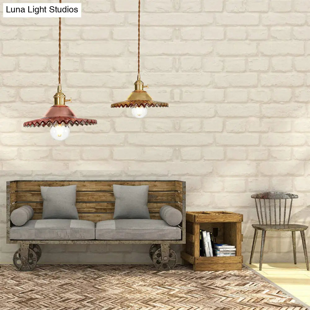 Industrial Scalloped Rose Gold Pendant Light With Amber Glass For Living Room