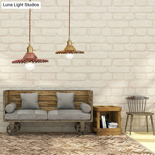 Industrial Scalloped Rose Gold Pendant Light With Amber Glass For Living Room