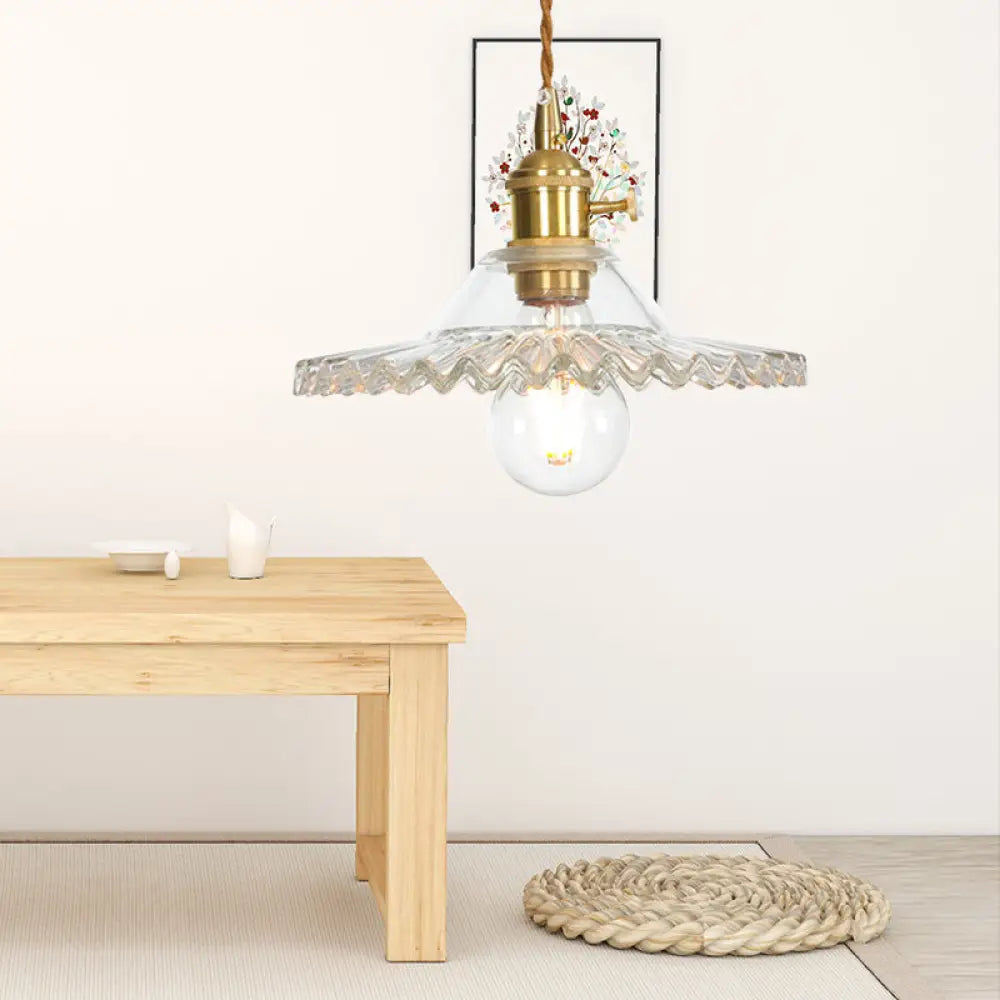 Industrial Scalloped Rose Gold Pendant Light With Amber Glass For Living Room Ceiling Clear