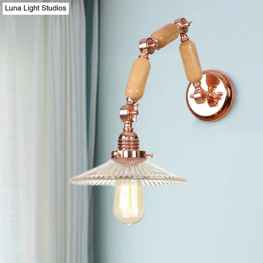 Industrial Scalloped Sconce Wall Lamp With Clear Ribbed Glass - Ideal For Living Room Arm