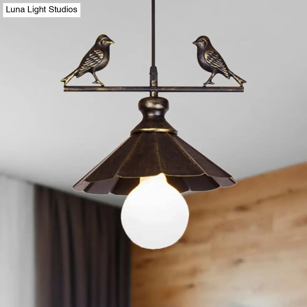Industrial Scalloped Shade Pendant Ceiling Light Brown/Rust Finish – Restaurant Hanging Lighting