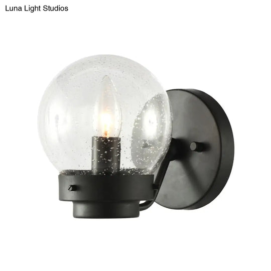 Industrial Seeded Glass Sconce With Black Globe Shade For Bedroom Lighting