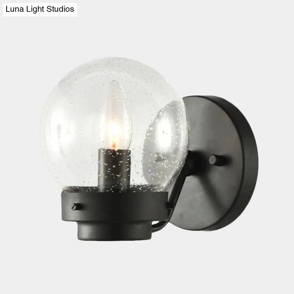 Industrial Seeded Glass Sconce With Black Globe Shade For Bedroom Lighting