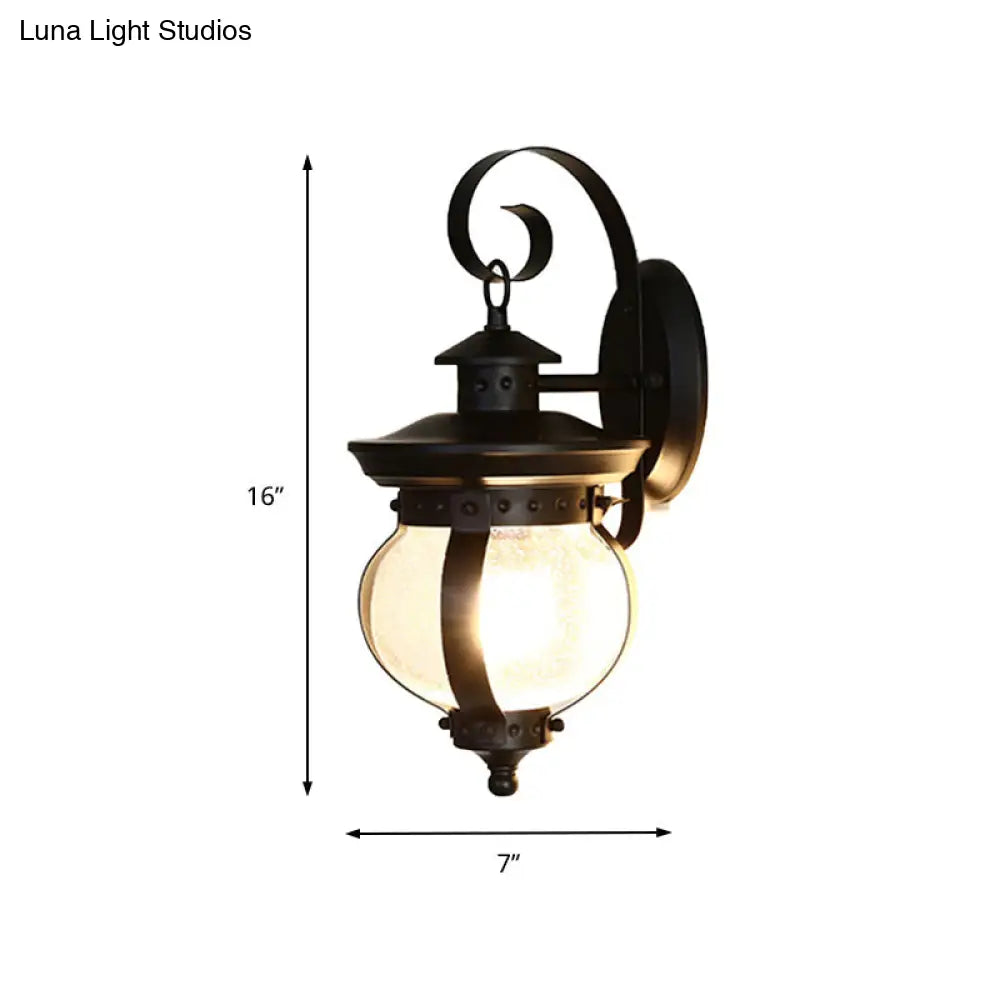 Industrial Seeded Glass Wall Lamp With Curved Arm For Bedroom - Single Bulb Sconce Light