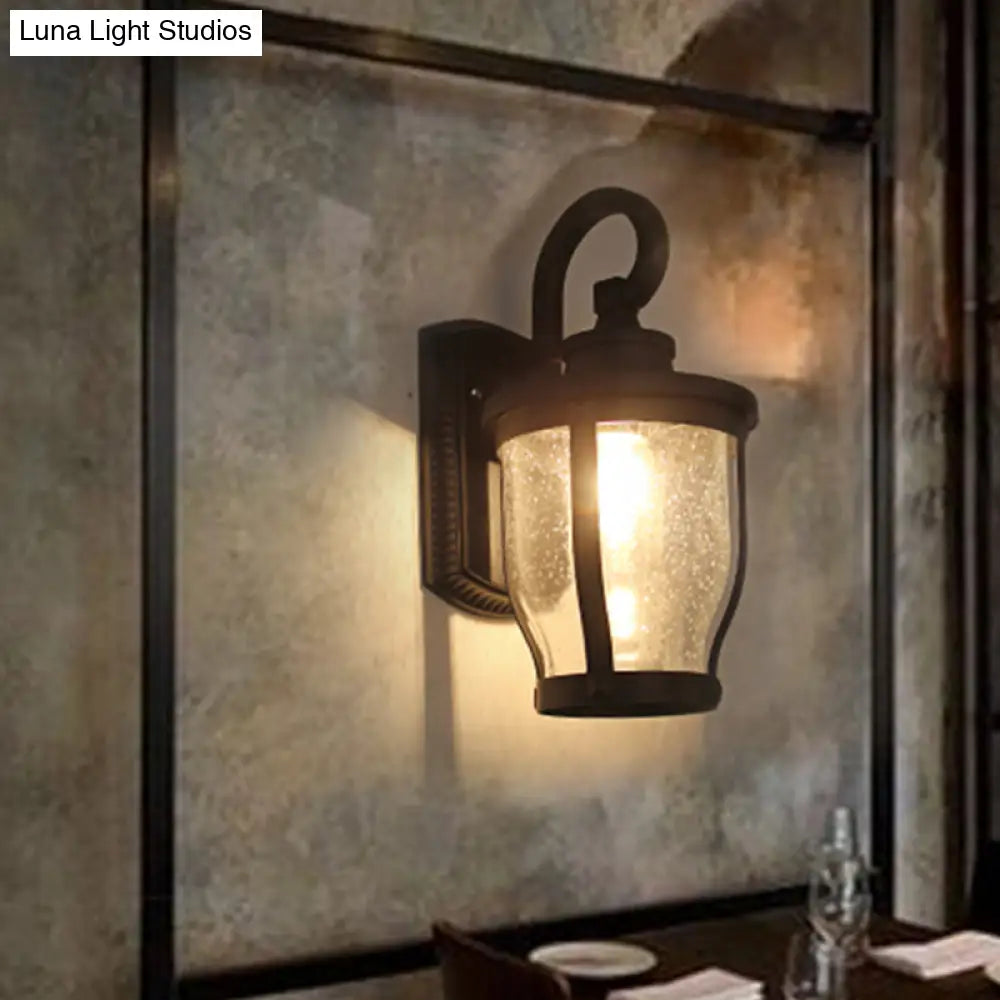 Industrial Seeded Glass Wall Sconce - Dining Room Lighting Fixture In Black