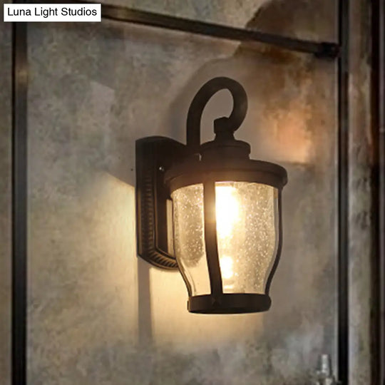 Industrial Seeded Glass Wall Sconce - Dining Room Lighting Fixture In Black