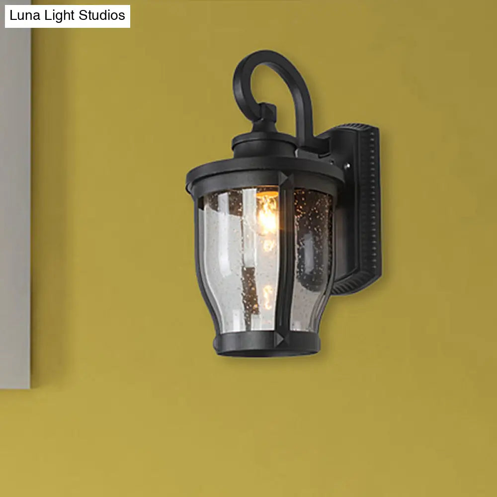 Industrial Seeded Glass Wall Sconce - Dining Room Lighting Fixture In Black