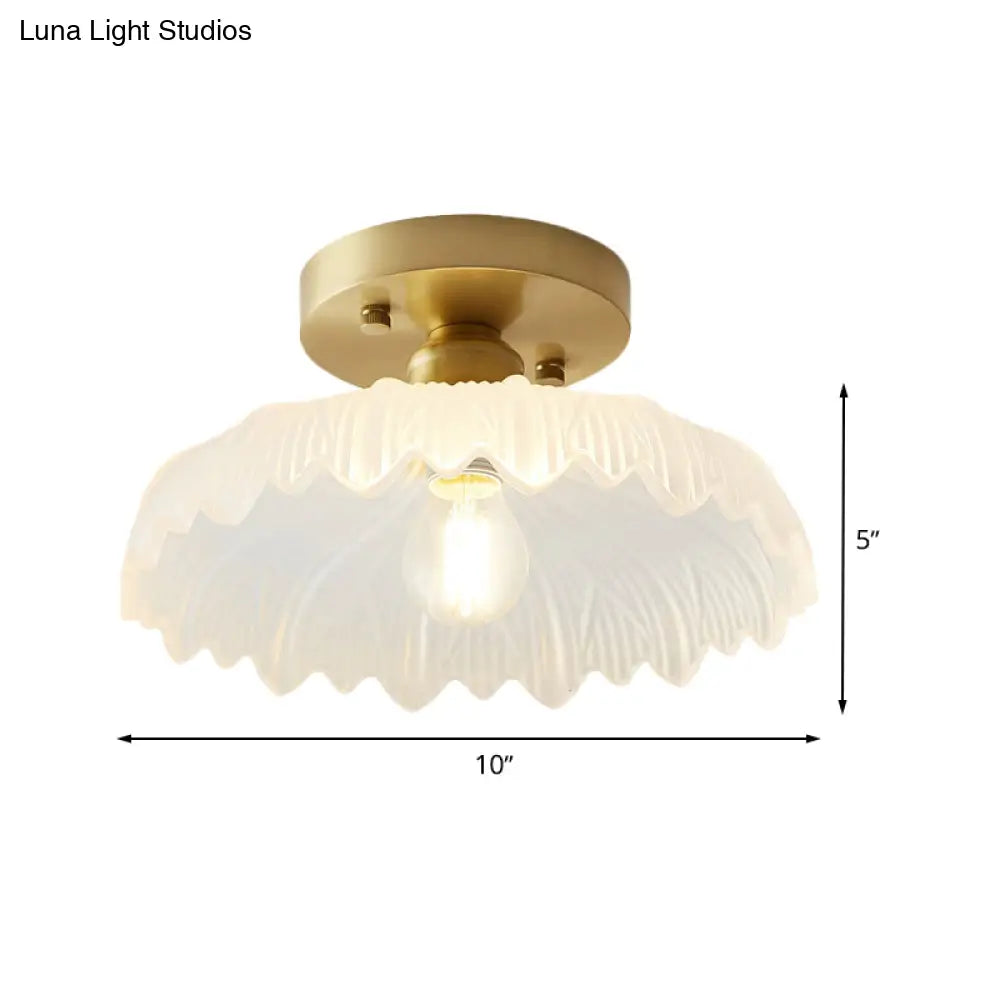 Industrial Semi Flush Ceiling Light With Clear Textured Glass Shade