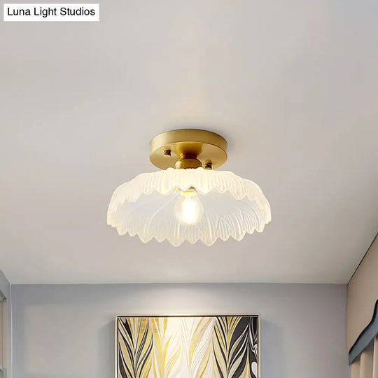 Industrial Semi Flush Ceiling Light Fixture With Clear Textured Glass Shade - 1-Light For Corridors